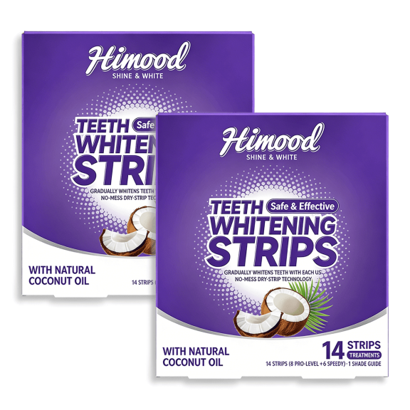HIMOOD Teeth Whitening Strip,28-Strips with Non-Slip, Dry Strip Technology - Teeth Strips Designed with Care for Teeth Sensitive, Coconut Flavor,2 PACK