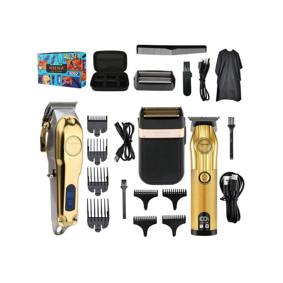 HINEA 3pcs Men's Professional Hairdresser - T-Shaped Blade Trimmer With USB Charging, Beard And Razor Home Beauty Kit