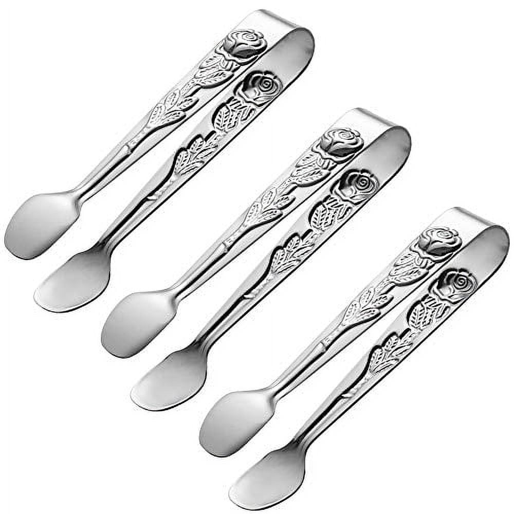 HINMAY Rose Handle Sugar Tongs 4Inch Small Appetizer Tongs, Set of 3