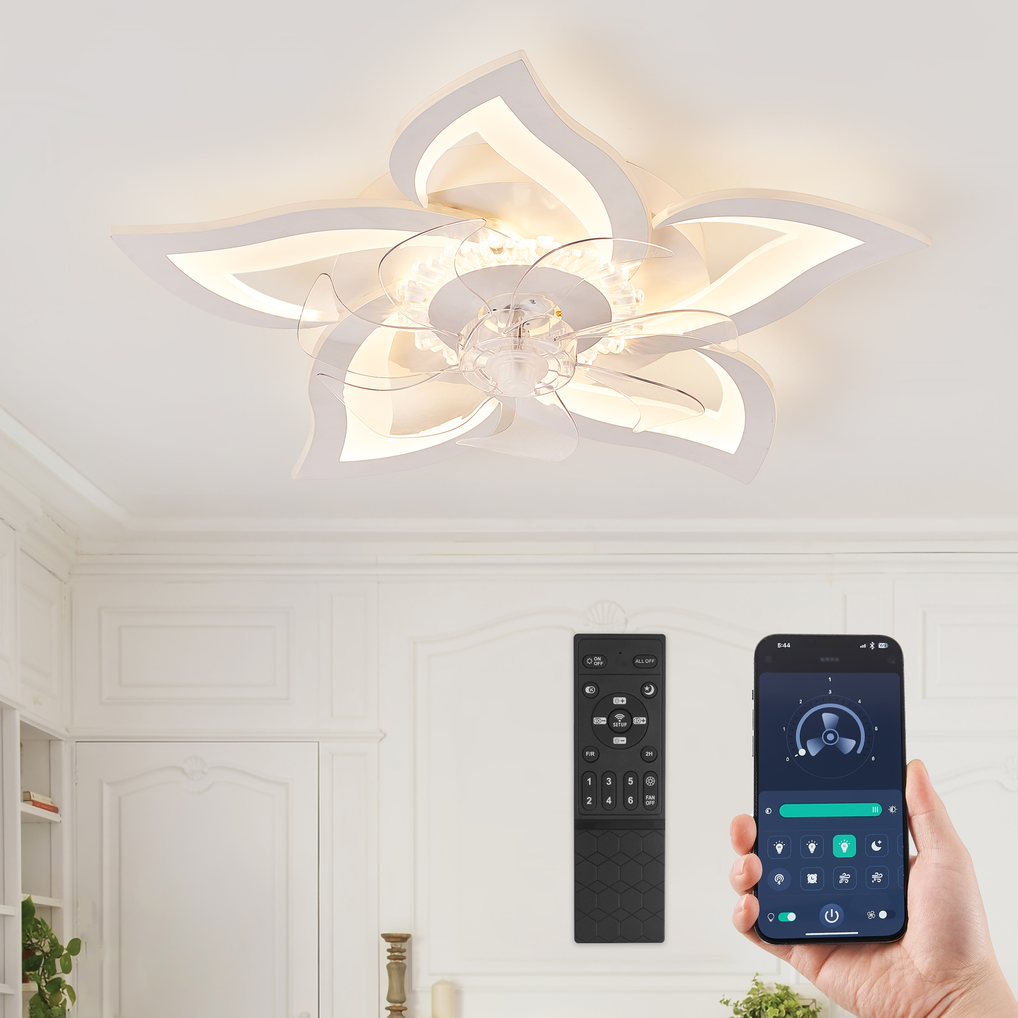 HINNIXY 27 in. LED Flush Mount Ceiling Fan with Flower Shape and Remote
