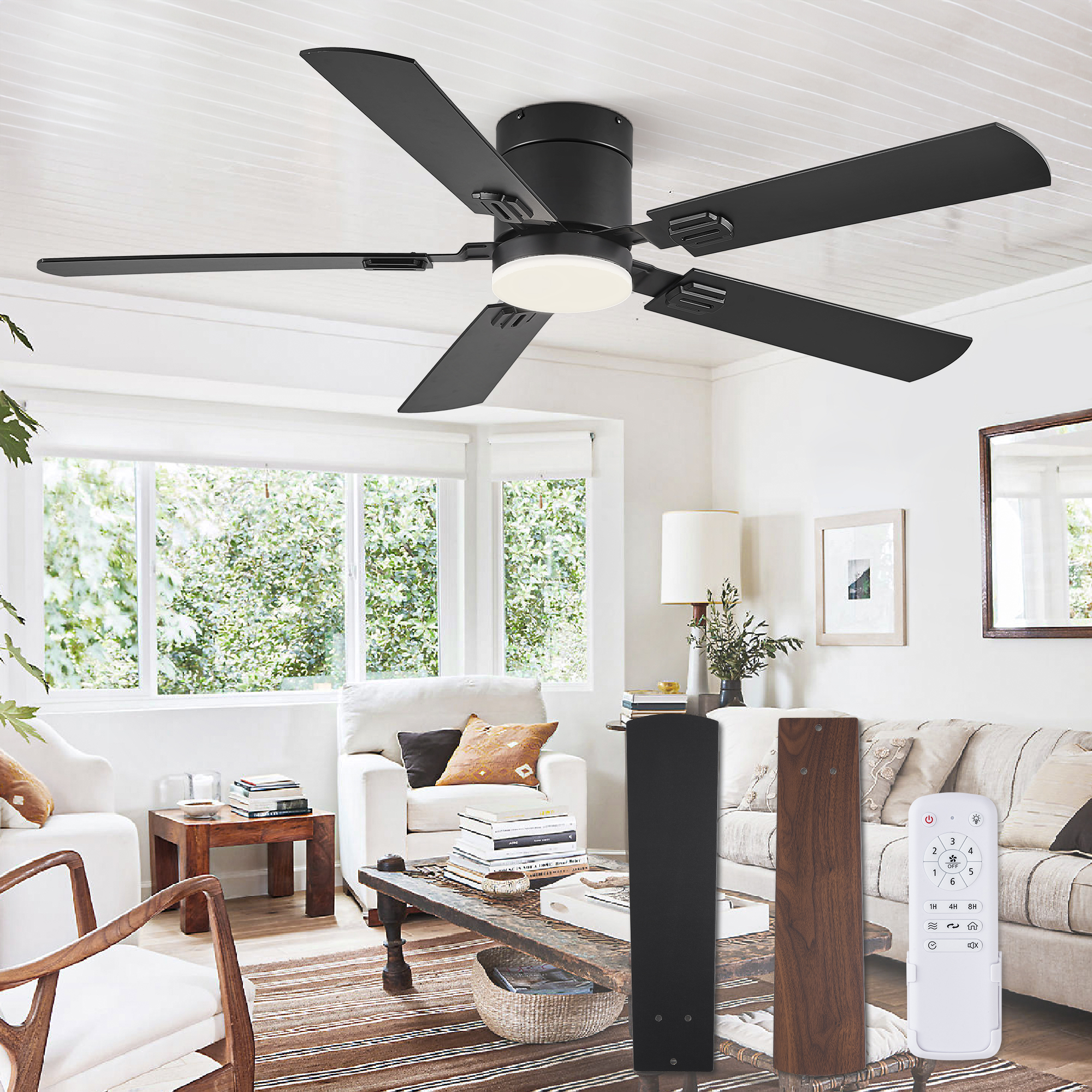 HINNIXY 52 in. Indoor Flush Mount Ceiling Fan with Lights, DualFinish