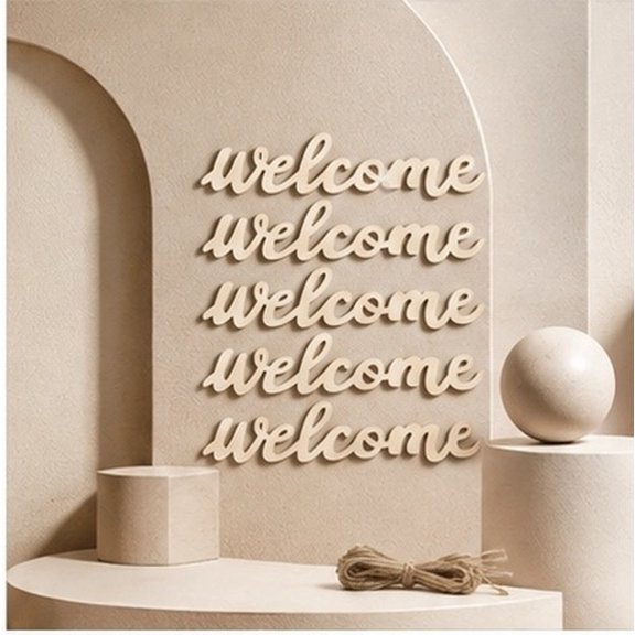 HINTRMENT wooden welcome sign Beige Hanging Letter Plaque Set 5 Letters and 5 Ropes