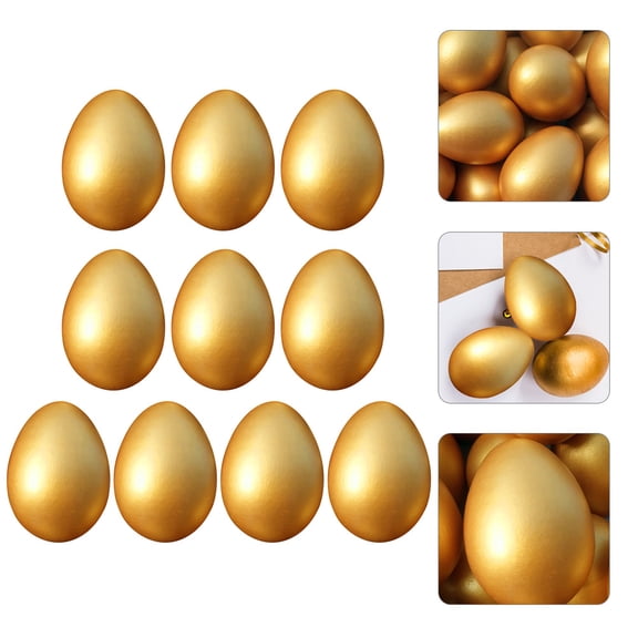 HINTRMENT 10Pcs Golden Egg Wooden Craft for Easter Egg Decorator Kit Artists and Children