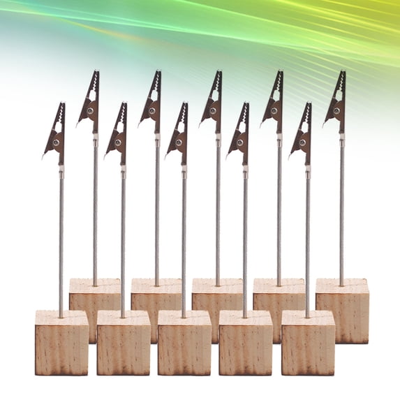 HINTRMENT 10Pcs Wood Metal Table Holders for Wedding Photos and Notes in Beige Color