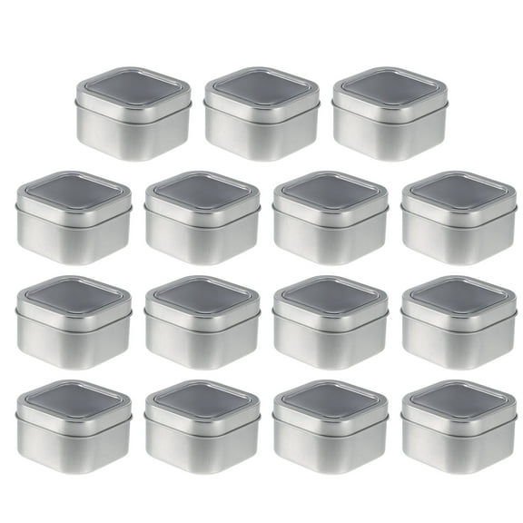 HINTRMENT 15Pcs Metal Square Tins Silver Window Lid for Candle Making Diy Enthusiasts