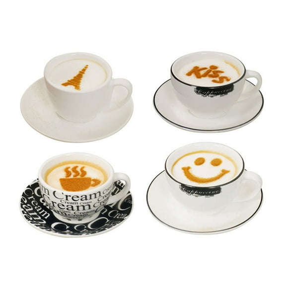 HINTRMENT 16-Piece Coffee Art Stencil Set with Diverse Plastic Designs for Cappuccino and Latte Decoration
