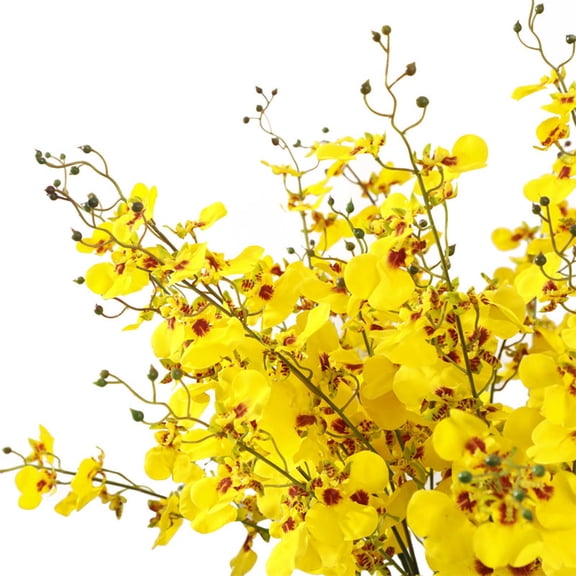 HINTRMENT artificial flower Yellow 3-Fork Large Silk Dancing Orchid Stem 1 Pc