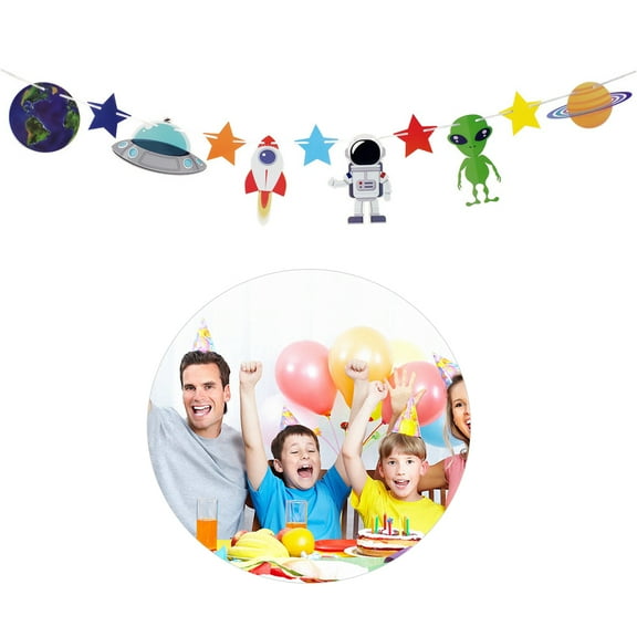 HINTRMENT 1Pack Astronaut Theme Banner Multi Colored Flag Shaped Party Decoration For Kids Birthday Celebration