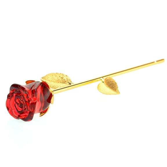 HINTRMENT 1Pack Crystal Rose Flower Red Long Stem Crystal Gold Plated Alloy Never Wither Valentine present