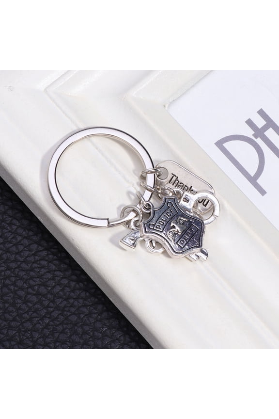 Police Badge Keychain 1 Pack Zinc Alloy Keyring Decorative Hanging Charm for Men and Women