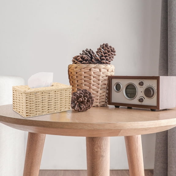 HINTRMENT 1Pc Simple Beige Paper ng Woven Tissue Box Decorative Living Room Storage Case