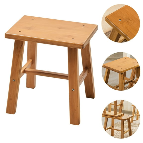 HINTRMENT 1Pc Bamboo Low Stool Light Brown Anti Slip Home Shoe Changing Seat Simple Design
