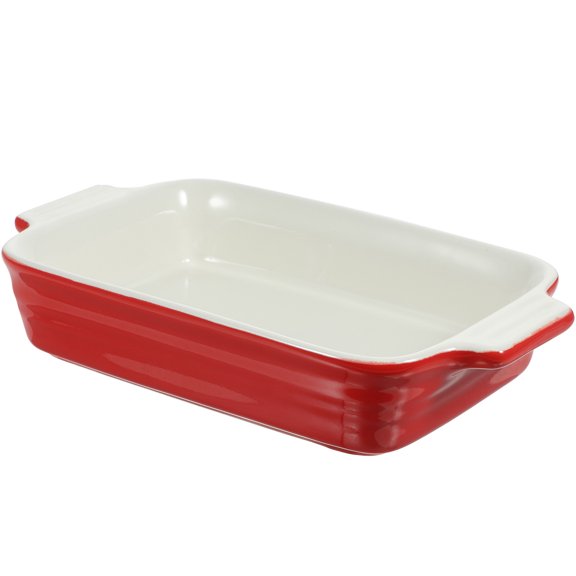 HINTRMENT 1Pc Red Ceramic Baking Tray Double Handle Bakeware for Cheese and Bread