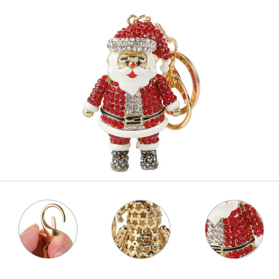 HINTRMENT 1Pc Creative Xmas Key Chain Red Alloy with Rhinestone Santa Claus Pendant