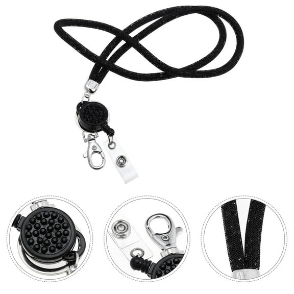 HINTRMENT 1Pcs Black Id Holder Lanyard for Cell Phones and Key Ring Retractable Badge Holder