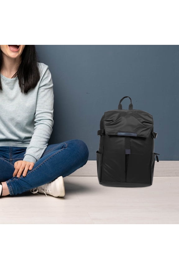 1Pcs Black Square PU Polyester Waterproof Bikers Backpack for Men Laptop Travel Essentials 16.5*10.6*5.1in