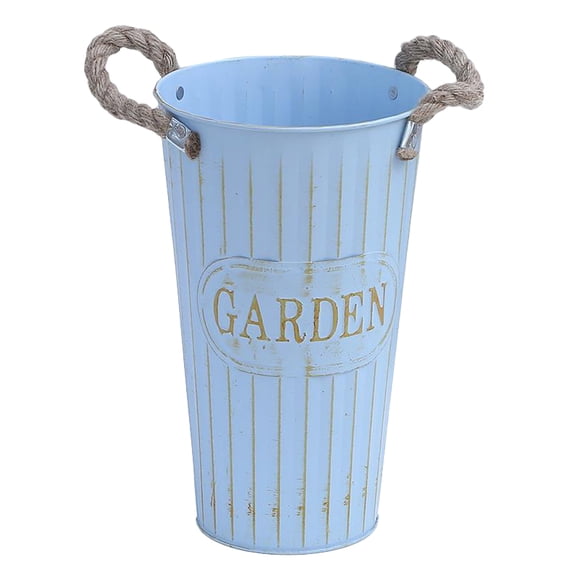HINTRMENT 1Pcs Blue Iron Flower Bucket for Home Decor 11.8*7.2in Retro Style