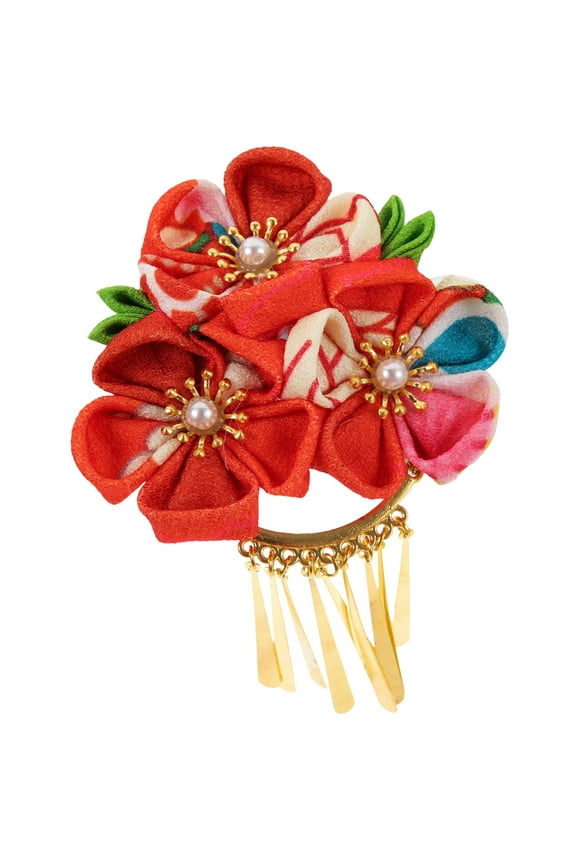 1Pcs Flower Tassel Clip Japanese Style Kimono Bridal Hair Accessories Red Color for Festivals and Performances