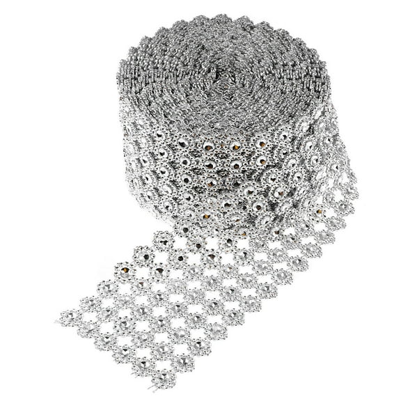 HINTRMENT 1Pcs Silver Crystal Ribbon Flower Shape Mesh Decoration for Party Supplies Birthday Wedding Events