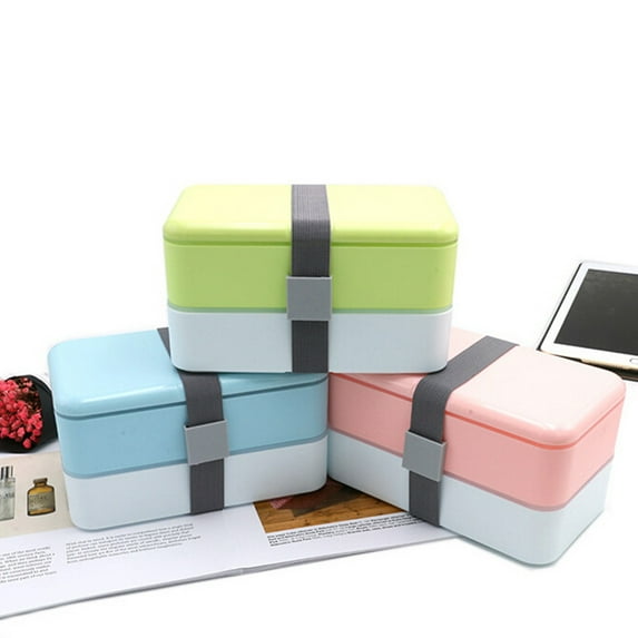 HINTRMENT 1Set Adult Japanese Style 2 Layers Bento Lunch .8x4.1x3.9in PP Material School Office Travel Use