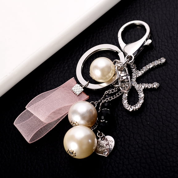 HINTRMENT 1Set Crystal Bow Keychains Metal Heart Shaped Pink For Car Keys And Handbag Accessories