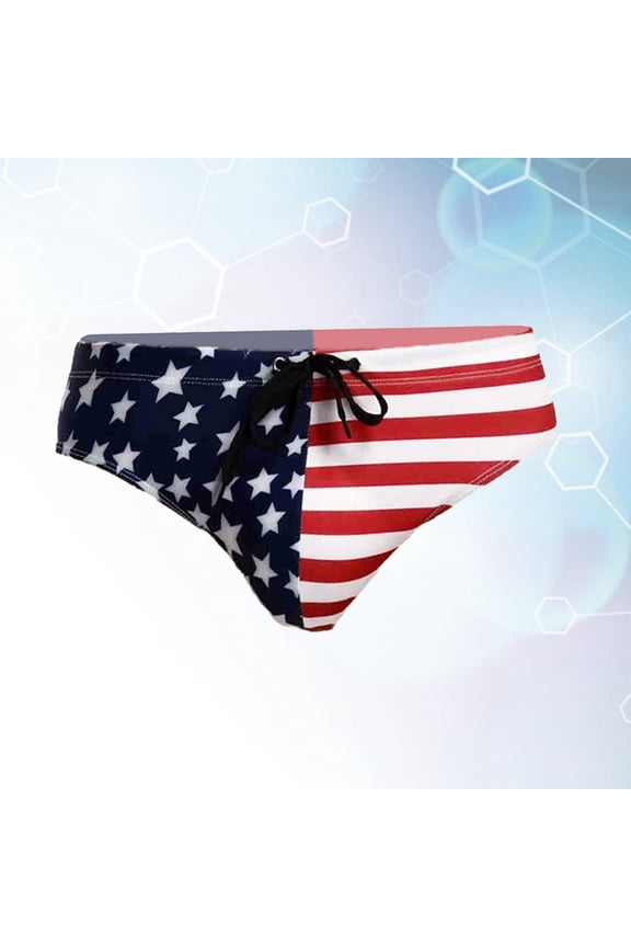 1Set Mens Swimming Trunks Briefs USA Flag Printing Bikini Briefs L