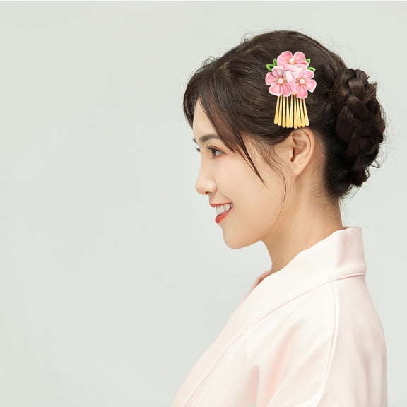 HINTRMENT 1Set Pink Japanese Flower Hair Pin for Women Costume Wedding 7x7x3cm