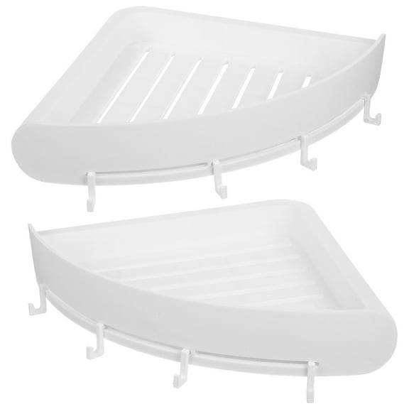 HINTRMENT 1Set Triangular ABS Bathroom Corner Shelf White 33.2X9.4X2In Storage Punch Free Installation For Homeowners