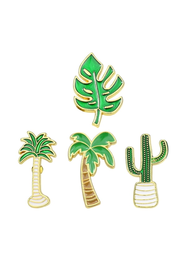 1Set of 4Pcs Cute Cartoon Animal Design Brooches Cactus Coconut Palm Monstera Pin Badge for Women Clothes