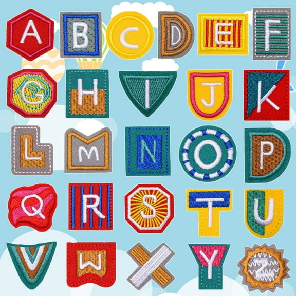 HINTRMENT 26Pcs Iron On Alphabet Patches for Fashion Embellishments on Clothes Bags and Towels for Boys Girls Men Women