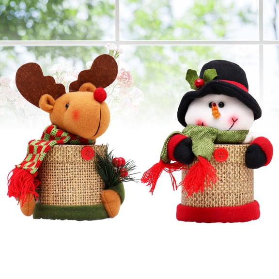 HINTRMENT 2Pcs Candy Jars Cartoon Figure Linen Paperboard Storage Decoration Christmas Theme Party Favor Containers