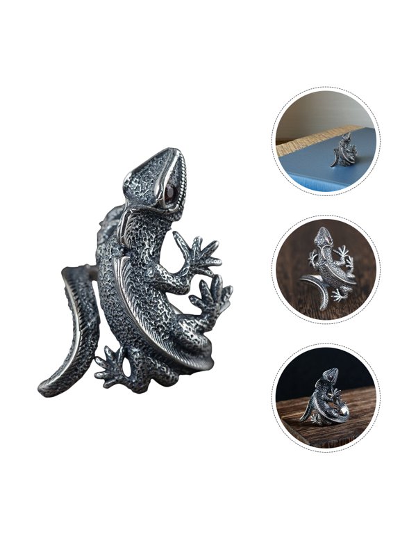 2Pcs Grey Vintage Lizard Rings Adjustable Design Retro Style Handmade Fashion Jewelry