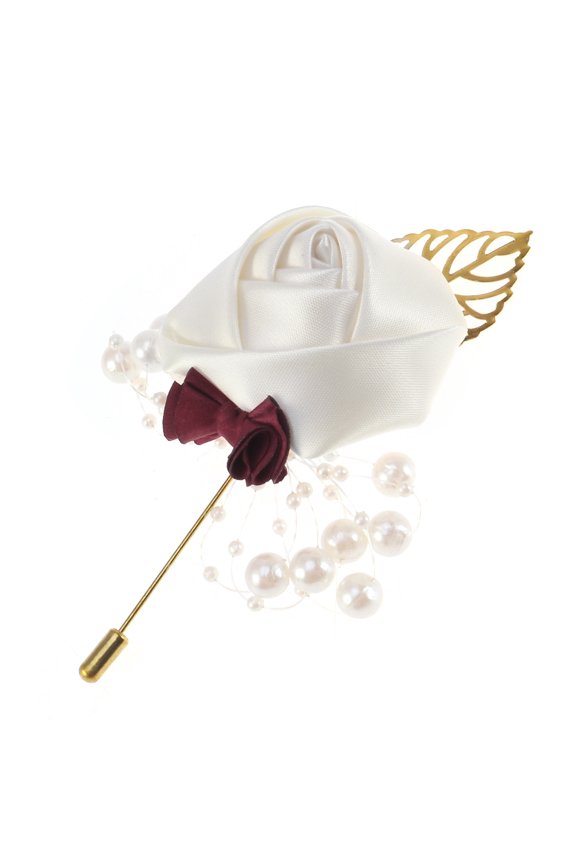 2Pcs Pearl Brooch Trendy Design White Rose Shape Cloth For Wedding Banquet Party Decoration