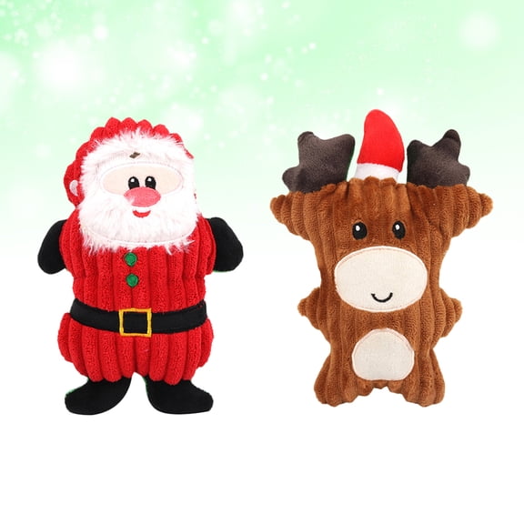 HINTRMENT 2Pcs Plush Deer Santa Sound Toy Pet Chewing Squeaky Dog Toys for Indoor Playtime 7.9x5.1x1.2in
