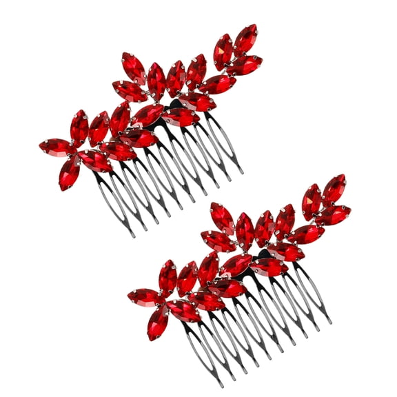 HINTRMENT 2-Pack Red Bridal Hair Combs with Shimmering Rhinestones, Elegant Metal Wedding Hair Accessories
