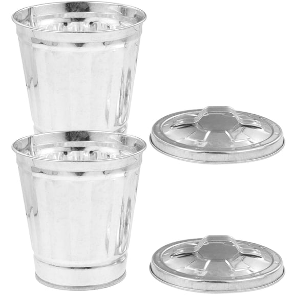 HINTRMENT 2Pcs Small Galvanized Trash Can with Lid Metal Desktop Waste Container