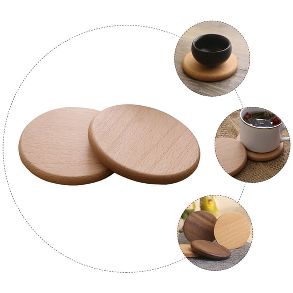 HINTRMENT 2Pcs Wood Coasters for Drinks Heat Insulated Round Design 3.46In Office Use