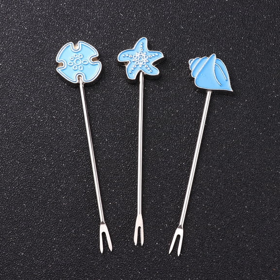 HINTRMENT 2Sets Fruit Forks In Heart Shape Blue Stainless Steel For Appetizer Picks At Banquets And Hotels