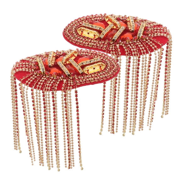 HINTRMENT 2pcs Punk Shoulder Epaulette Beaded Tassel Patch Red Fabric Bead