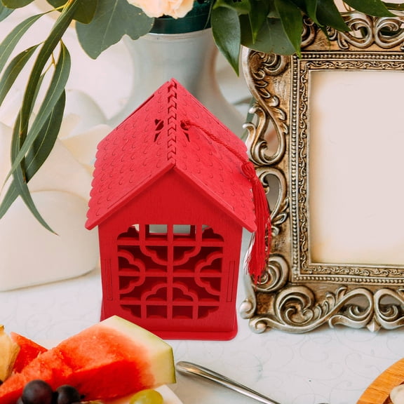 HINTRMENT Hollow Design Chinese Wedding Box Wooden Red For Friends Family 2Pcs