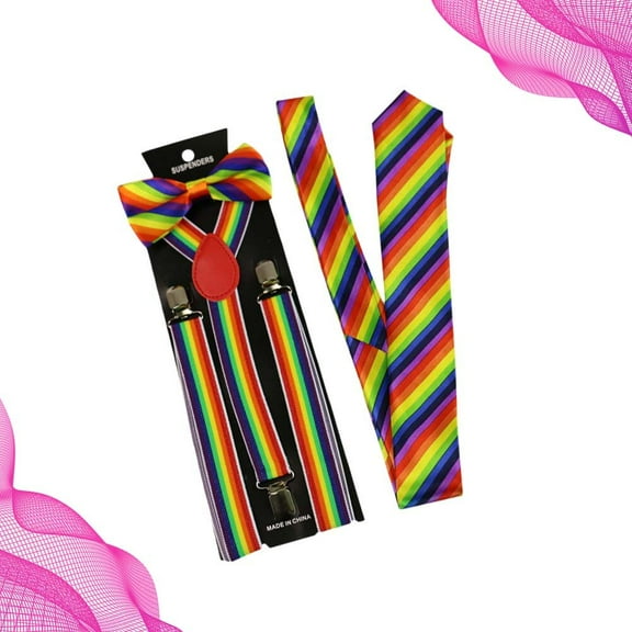 HINTRMENT 3Pcs Colorful Suspenders Set with Bow Tie and Necktie for Men Women Daily Wear
