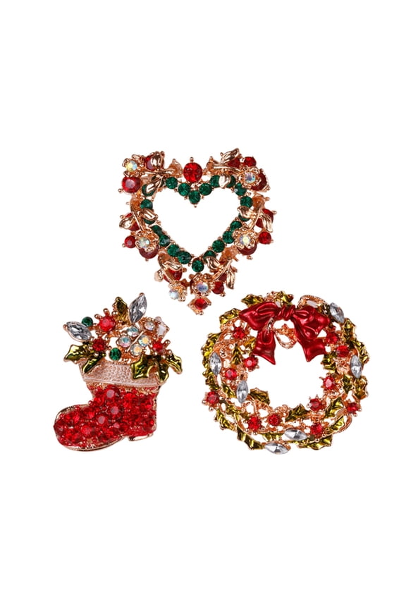 3Pcs Heart Shaped Wreath Brooch Rhinestone and Alloy for Women's Scarf and Cardigan