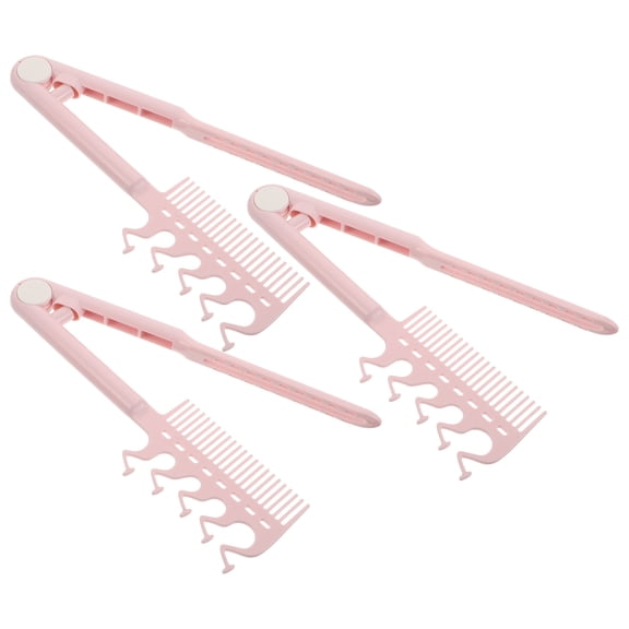 HINTRMENT 3Pcs Pink Foldable Travel Comb V Shaped Flat Iron Comb Heat Resistant Anti Static Tool