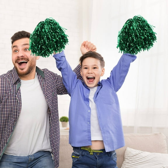 HINTRMENT 4Pcs Lightweight Green PVC Cheer Pom Poms for School Activities and Sports Events