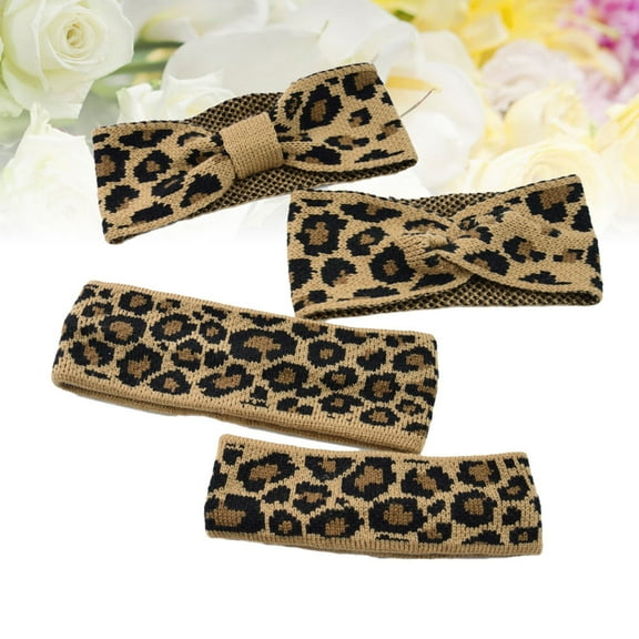 HINTRMENT 4Pcs Leopard Print Knit Head Wrap Wide-Brimmed Hair Fixing Headband for Parent-Child Outdoor Activity