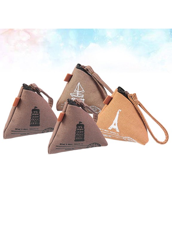 Fashion Woman Coin Purses Canvas Pyramid Shape for Storage 4Pcs
