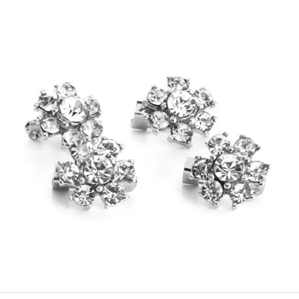HINTRMENT 4Pcs Rhinestone Flower Pin Brooch Clips Silver Alloy for Dresses and Scarves