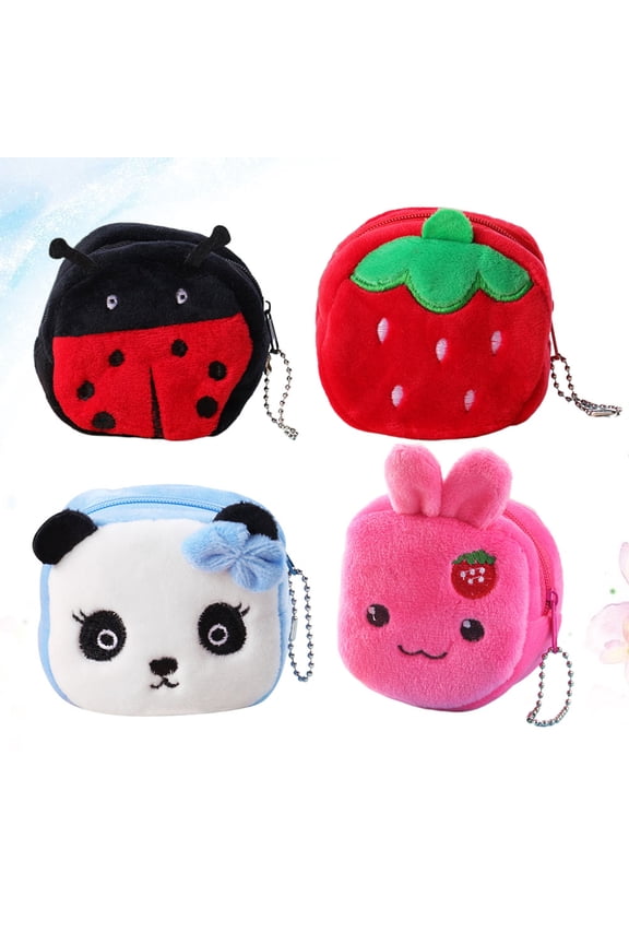 4Pcs Small Wallet Kids Coin Bag Cartoon Purse Plush Organizer for Girls 8.0x5.0x5.0in