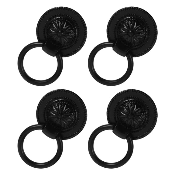 HINTRMENT 4-Pack Vintage Black Metal Drawer Pulls with Floral Design, Farmhouse Cabinet Handles for Kitchen Hardware