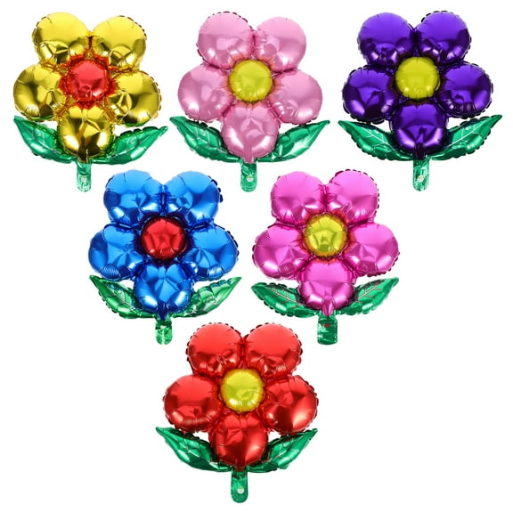 HINTRMENT 6Pcs Foil Flower Balloon Golden Blue Purple Rosy Red Pink for Decor